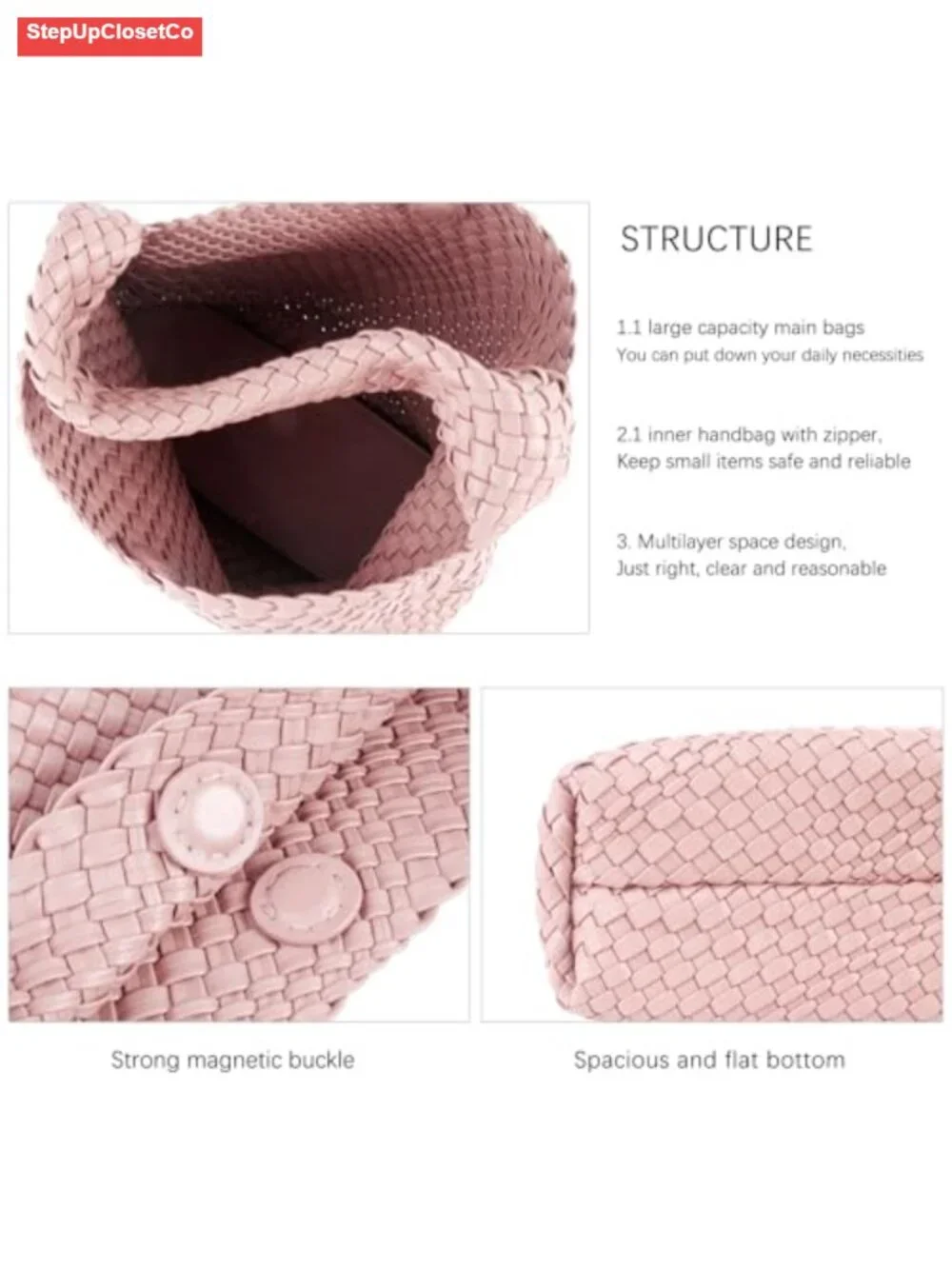 Woven Tote Vegan Leather Handbag Women Shoulder Top-Handle Purse